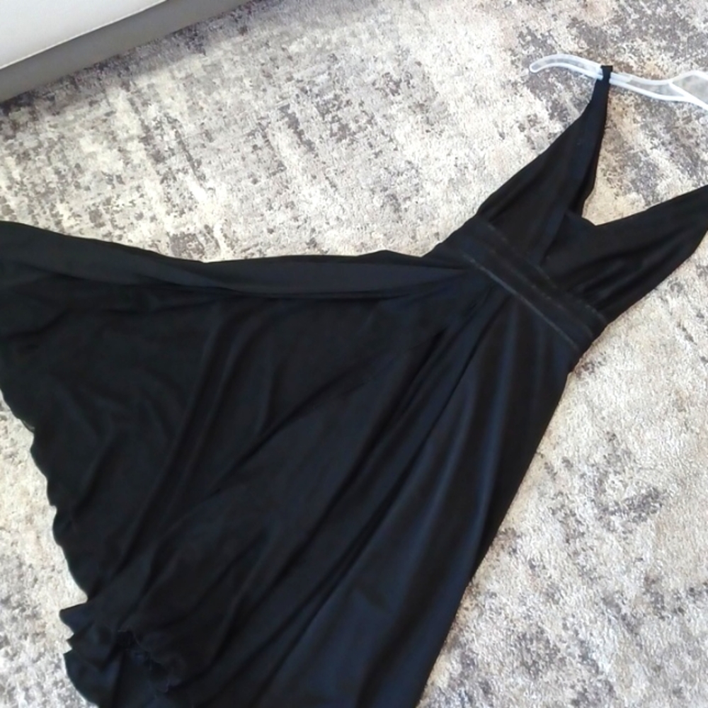 Calvin klein, elegant black dress, size small, silk accents, triple layer skirt,